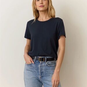 2 Marine Layer Women's Short Sleeve Crew Tee- white and black